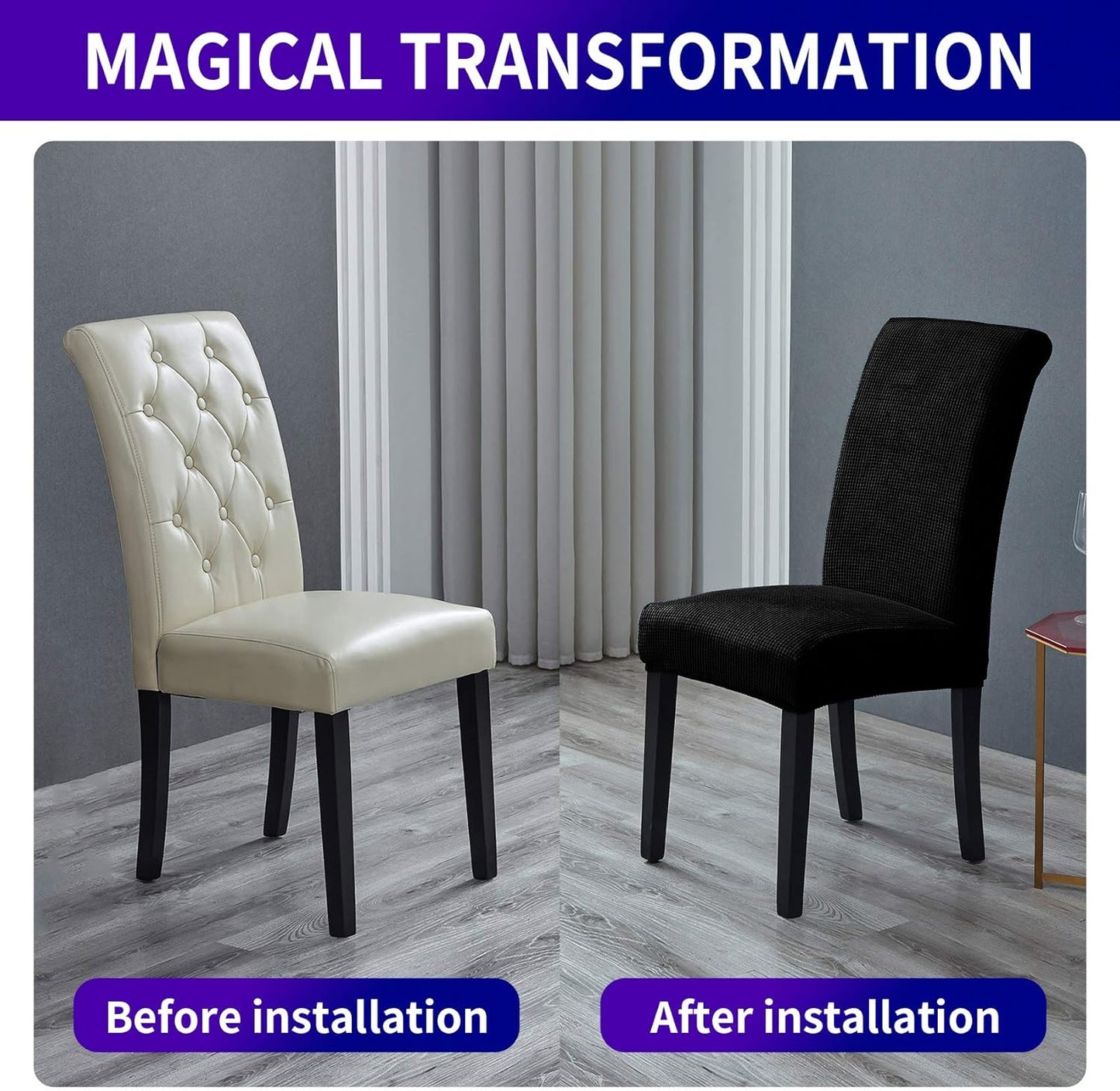 Howhic Stretch Chair Covers for Dining Room Set of 6, Removable Washable Dining Room Chair Covers, Dining Chair Slipcovers Seat Protector, Great for Home Upholstery and Banquet (Black, 6 Pack)