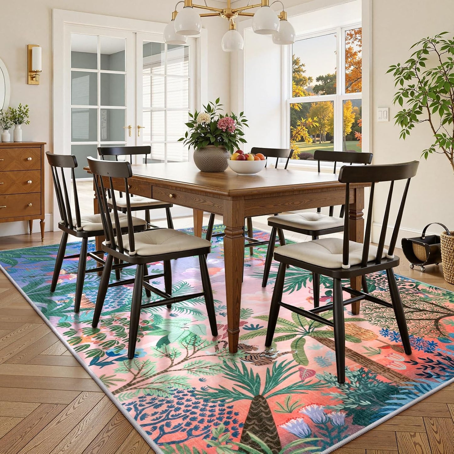 LIVEBOX Washable 6x9 Rug for Living Room, Soft Jungle Animal Print Rugs for Bedroom Aesthetic, Non Slip Purple Boho Rug Botanical Kids Rugs for Bedroom Girls,Stain Resistant Kid Rug for Playroom