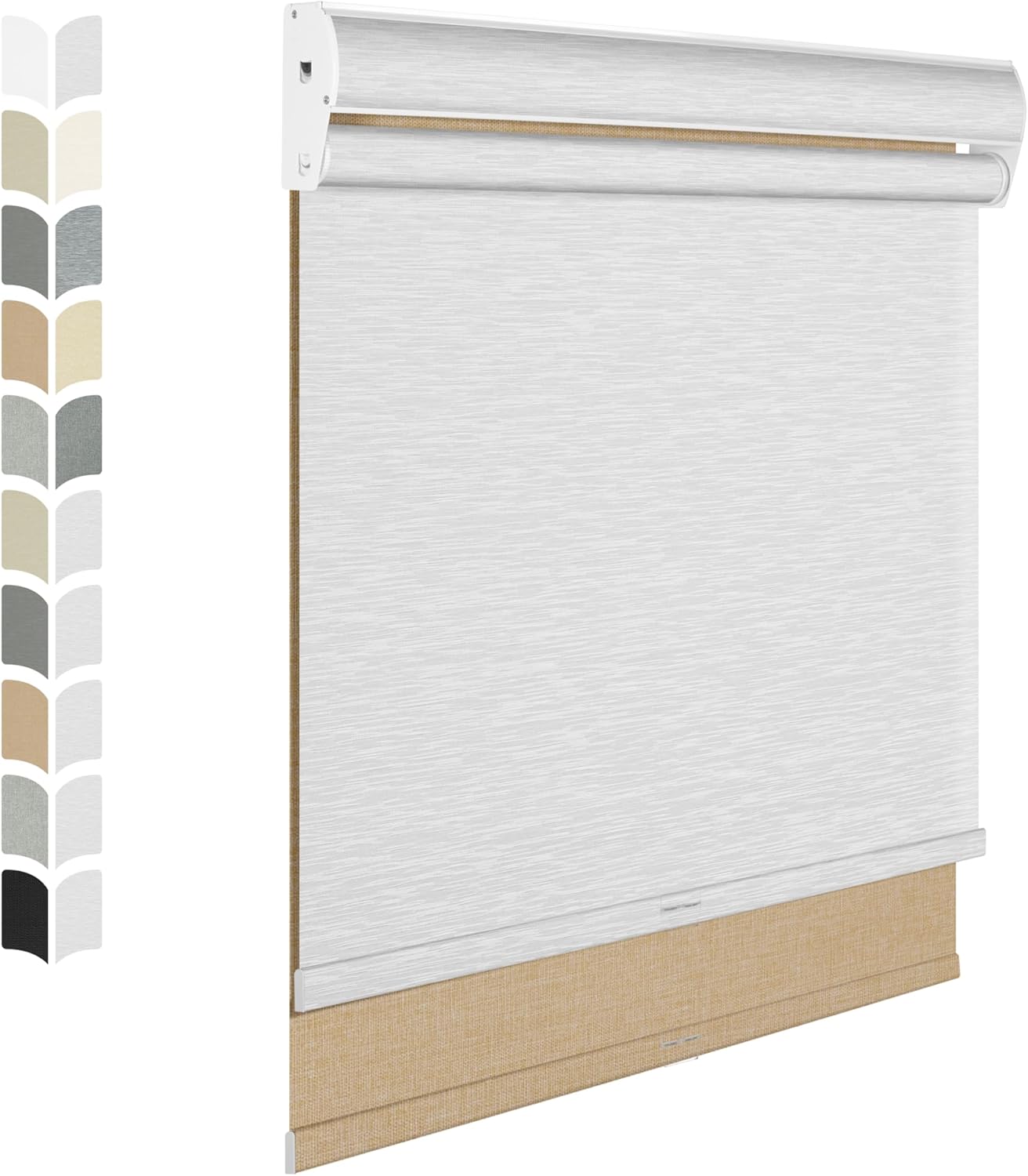 BERISSA Cordless Dual Roller Shades With Cassette Valance, Blackout and Light Filtering, Day and Night for Home Office Door - Linen Beige and White, 55 W x 80" H