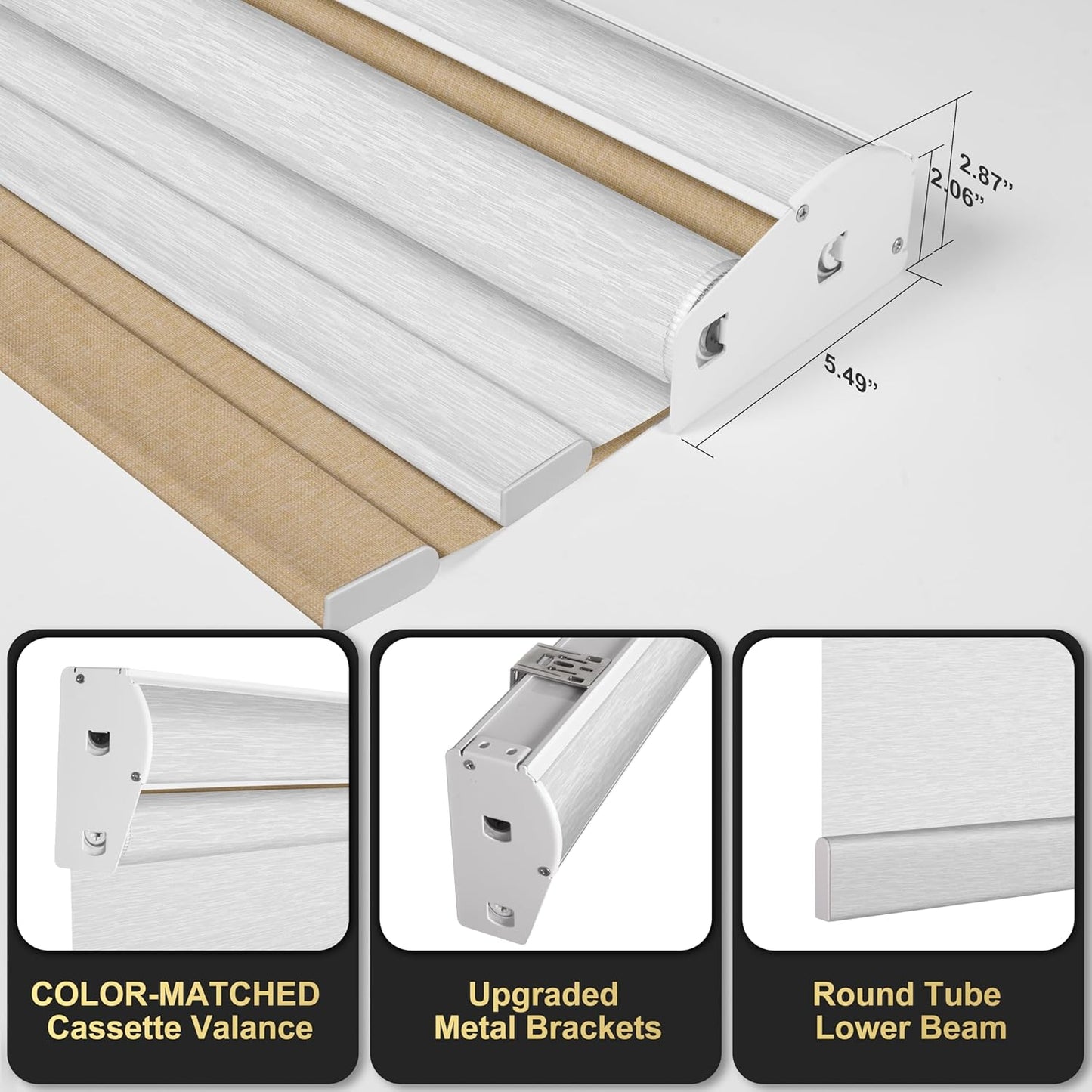 BERISSA Cordless Dual Roller Shades with Cassette Valance,Double Window Shades Blackout and Light Filtering Shades,Day and Night Roller Shades for Home Office Door.Linen Beige and White.68 W x 80" H