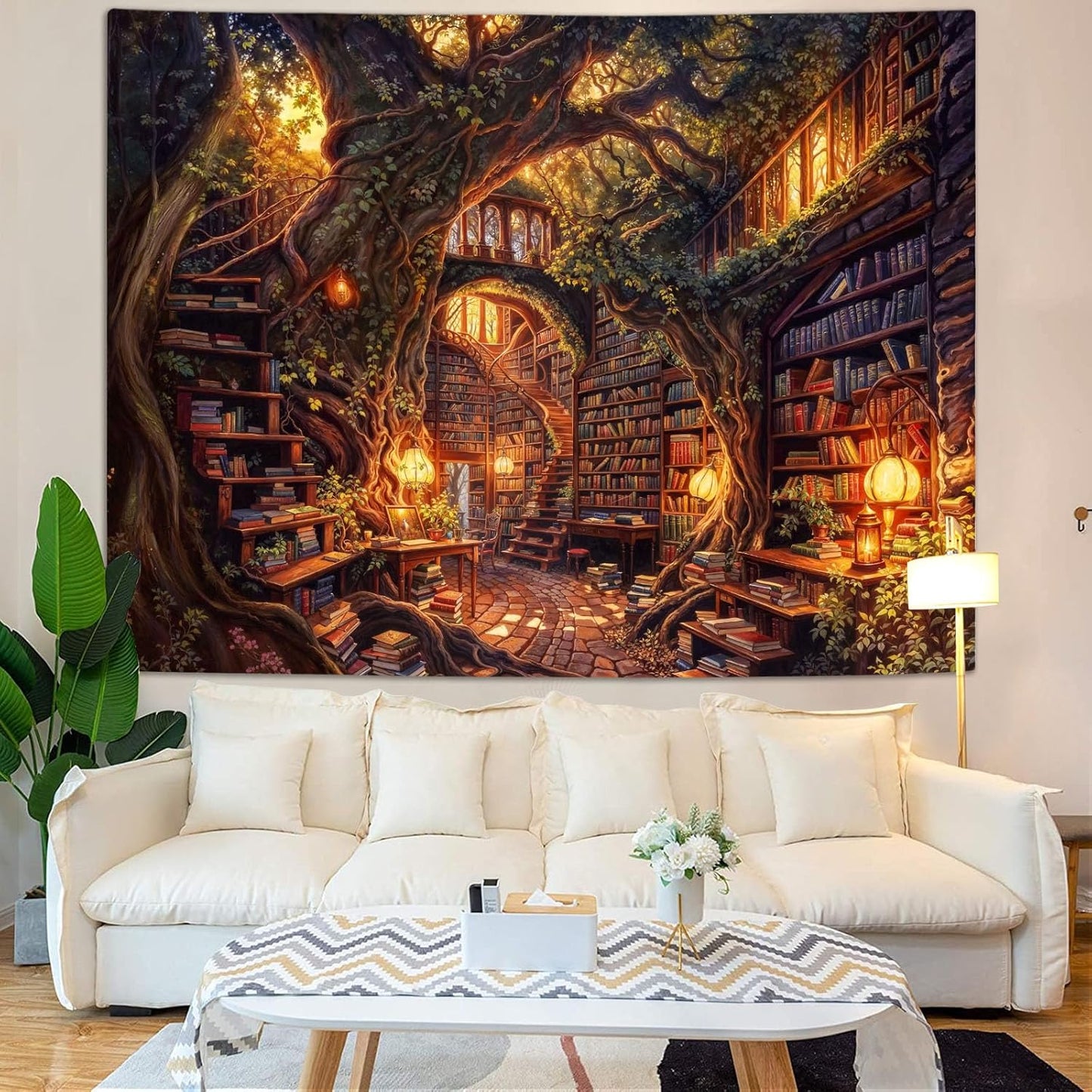 Accnicc Forest Library Tapestry Tree Bookshelf Tapestries Wall Hanging Vintage Fantasy Fairy Treehouse Book Large Tapestry for Bedroom Living Room Dorm Classroom 60 x 44 inch
