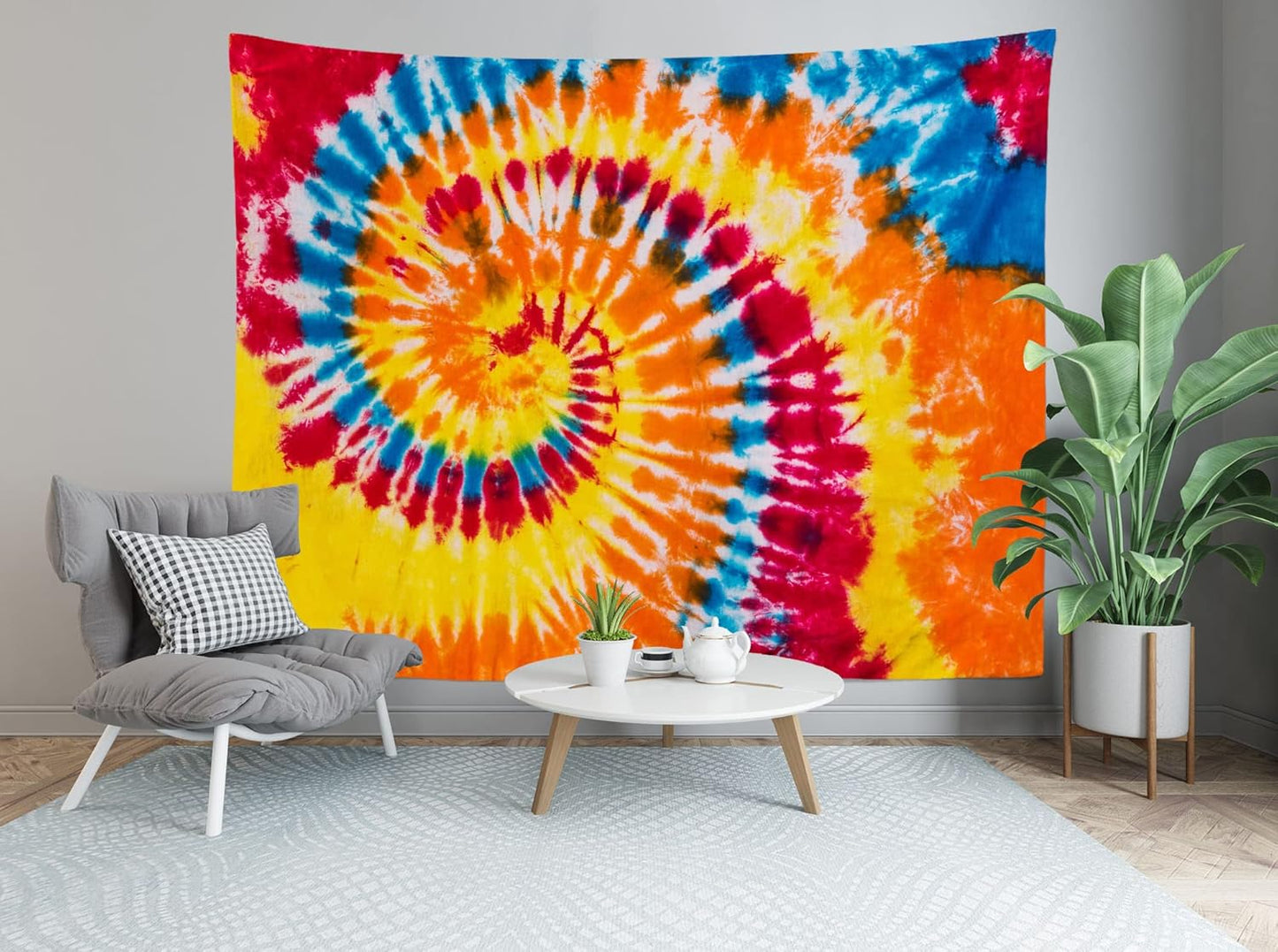 Loccor 7x5ft Tie Dye Tapestry Red Yellow Orange Blue Swirl Vortex Psychedelic Abstract Tapestry Bedroom Living Room College Hippie Bohemian Wall Hanging （Pattern Painted on Polyester Fabric）