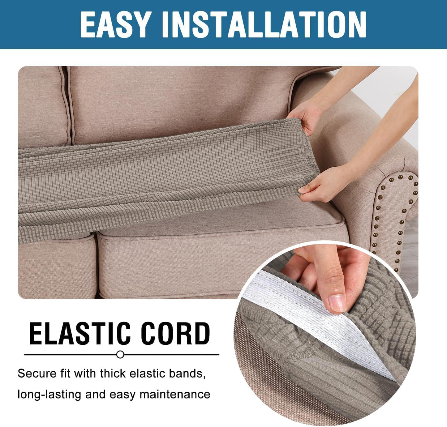 H.VERSAILTEX Super Stretch Stylish Cushions Covers/Furniture Cover Spandex Jacquard Small Checked Pattern Super Soft Slipcover Washable Individual