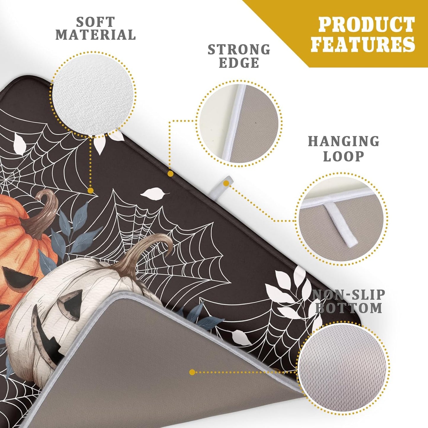 Halloween Dish Drying Mat for Kitchen Counter Spooky Pumpkins Spiderweb Super Absorbent Reversible Microfiber Kitchen Countertop Protector Dishes Pad Large 18x24 inch