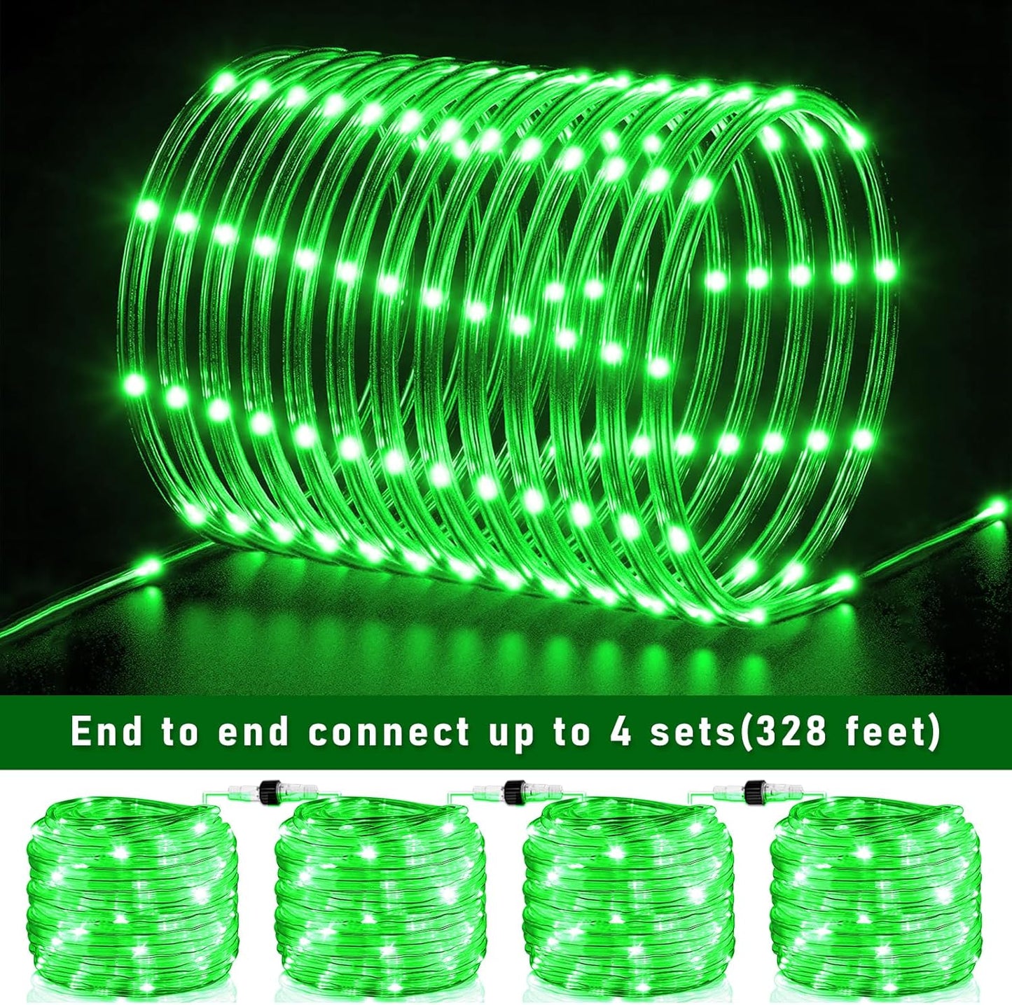 100FT 300 LED Rope Lights Outdoor, Plug in Christmas Rope Lights for Indoor with 8 Modes, Waterproof Connectable String Lights for Outside Patio, Deck, Garden, Pool, Stair, Camping Lighting - Green