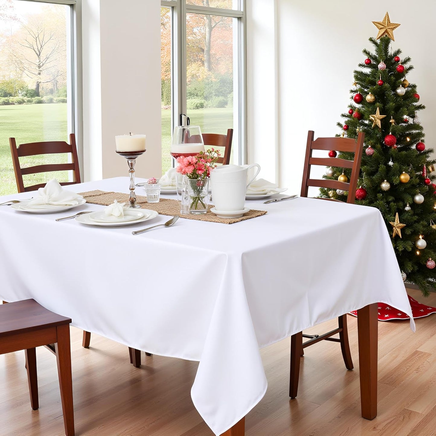 sancua Square Tablecloth - 54 x 54 Inch - Stain and Wrinkle Resistant Washable Polyester Table Cloth, Decorative Fabric Table Cover for Dining Tables, Buffet Parties and Camping, White