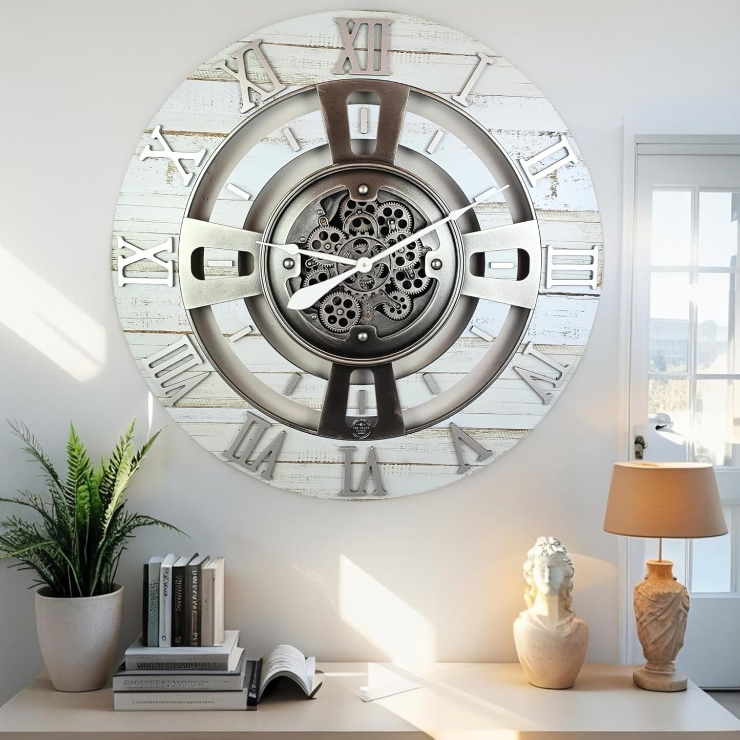 The Gears Clock Real Moving Gear Wall Clock England Line (Desert Beige, 24 inches (60 cm))