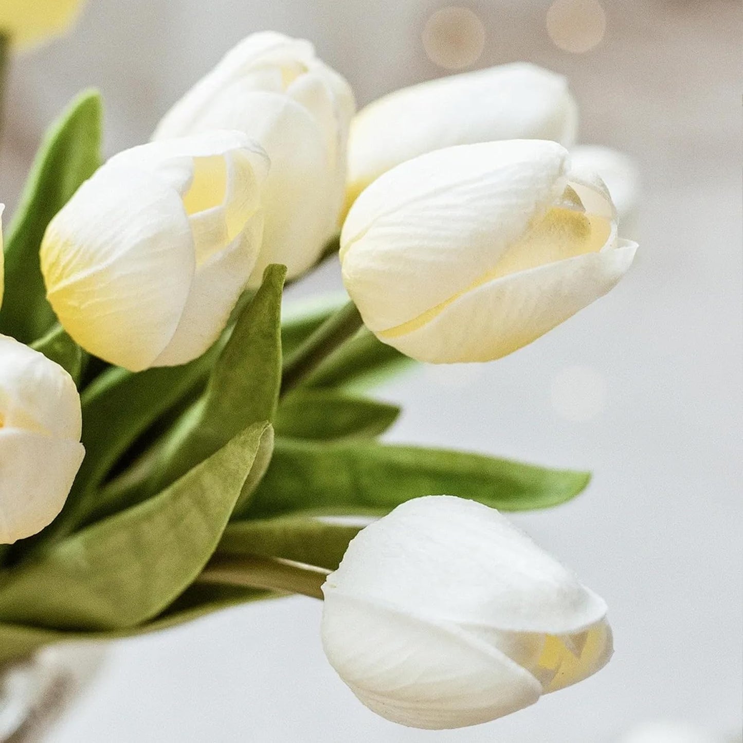20pcs White Artificial Tulip Fake Flower 12.9 Inch Spring Mother's Day Easter Gift for Home Kitchen Wedding Decoration