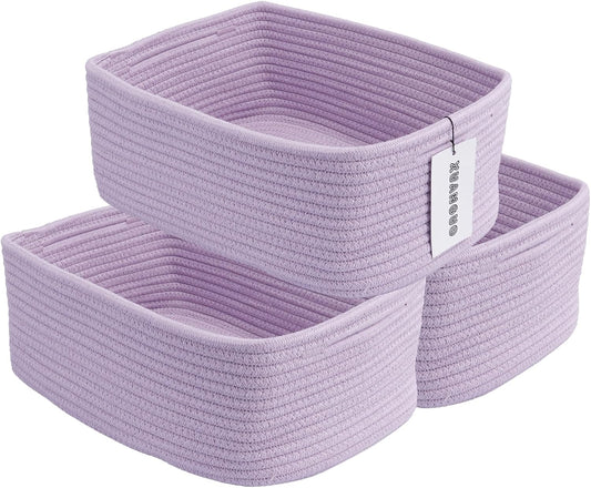 Small Woven Storage Baskets 13“X9”X5“ Decorative Rope Bins for Organizing Shelves, Closets, and Toys, Empty Gift Baskets, Cute Organizer Basket for Home and Office (purple, Large)