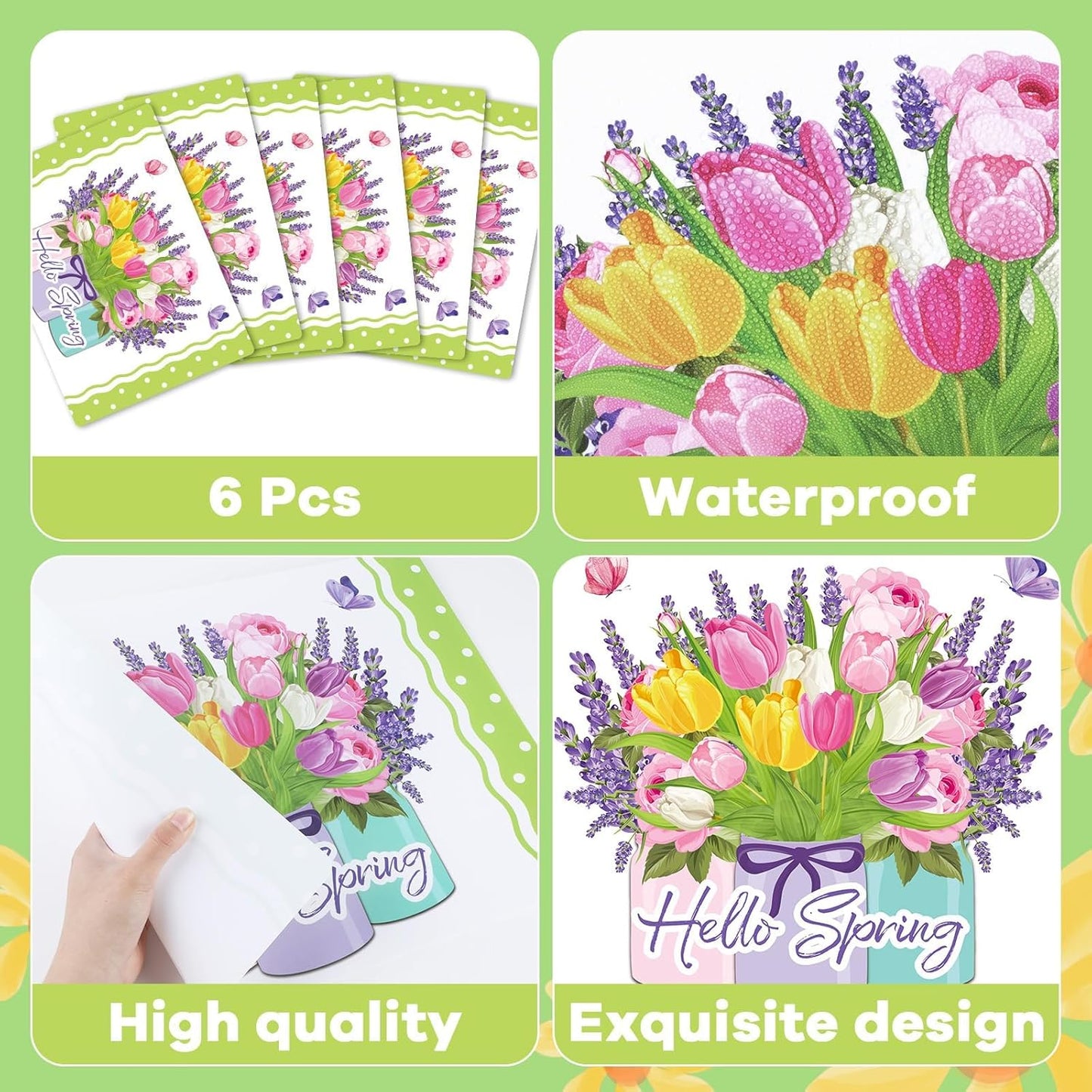 Spring Placemats Set of 6 Easter Plastic Table Mats Tulip Place Mats Washable Vinyl Flower Vase Spring Table Decoration for Indoor Outdoor Party Kitchen Dining