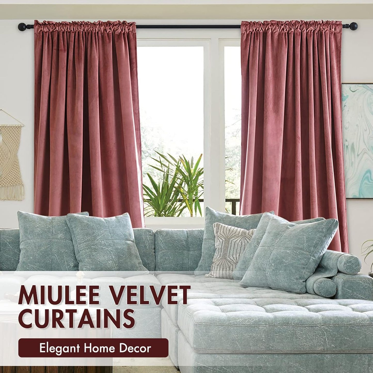 MIULEE Dusty Rose Pink Velvet Curtains Thermal Insulated Blackout Curtain Drapes for Bedroom Living Room Darkening 72 Inches Long Curtains Panels Rod Pocket Set of 2