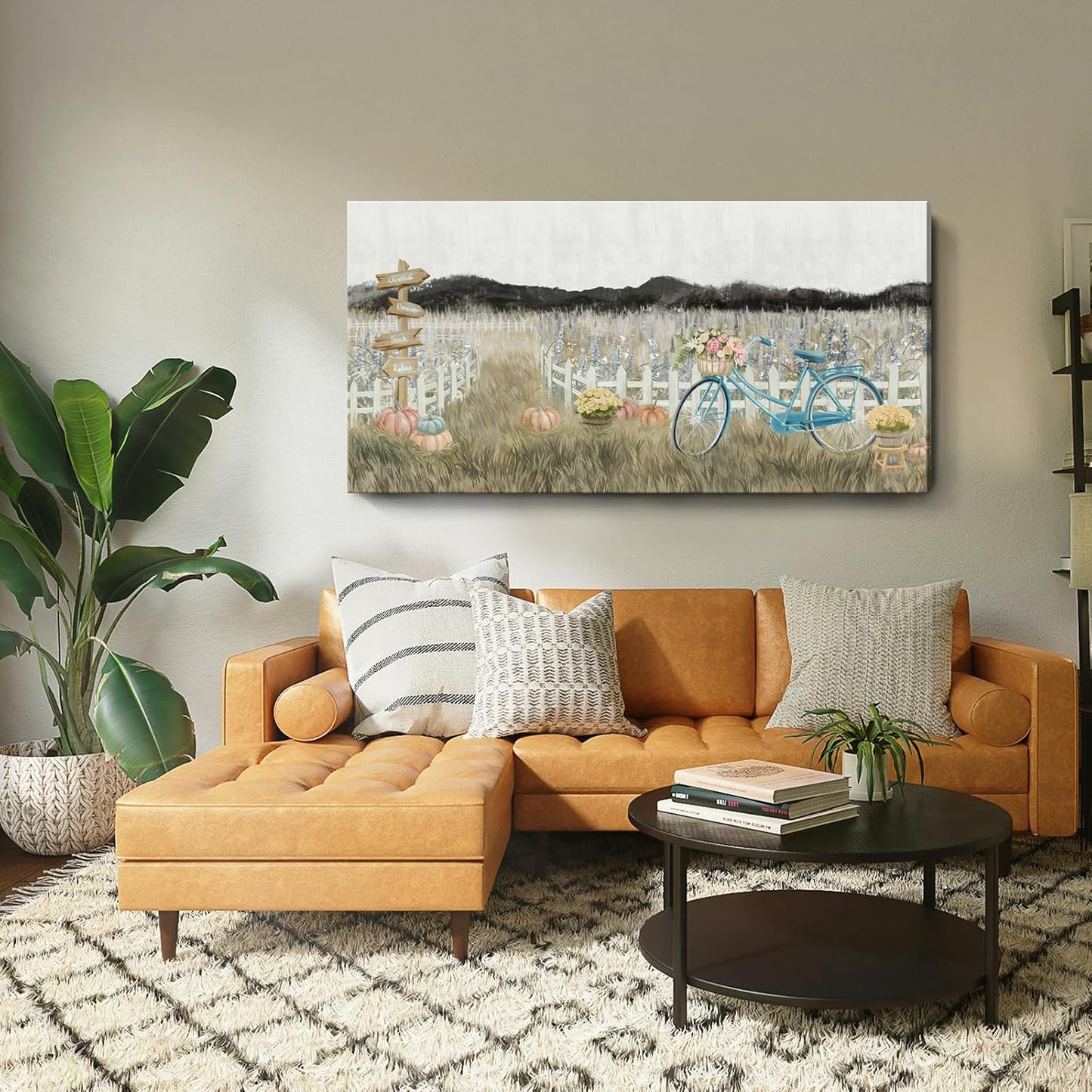 Oversized Wall Art for Living Room, Extra Large Wall Decor, Modern Vintage Farmhouse Boho Landscape Artwork Neutral Rustic Countryside Nature Floral Canvas Wall Picture for Office Bedroom Dining room