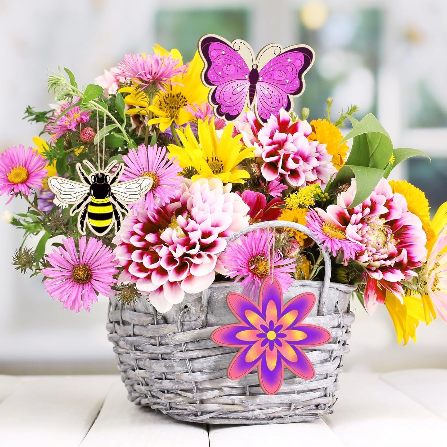 80PCS Wooden Spring Ornaments to Paint, 8 Styles DIY Blank Unfinished Wood Insect Cutouts Ornament for Crafts Hanging Decorations, Dragonfly Butterfly Flower Shape Home Decorations Gifts