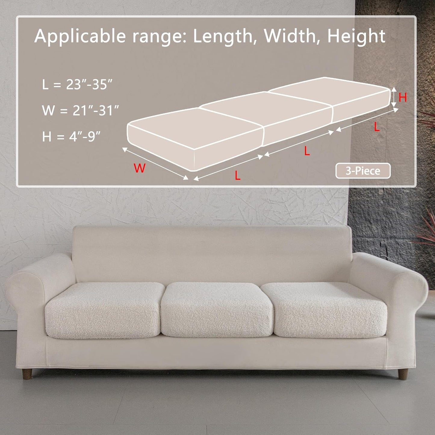 Couch Cushion Covers for Sectional Sofa, Stretch Soft Sofa Slipcovers Washable Wear-Resistant Universal Furniture Protector for Living Room(3 Seaters Covers, Ivory)