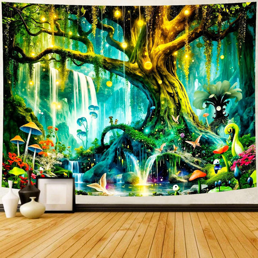 Delur Magical Forest Tapestry Fantasy Tree of Life Enchanted Fairy Tale Forest Tapestry Mystical Psychedelic Nature Landscape Wall Hanging Headboard for Bedroom Living Room Home Decor (59.1" x 78.7")