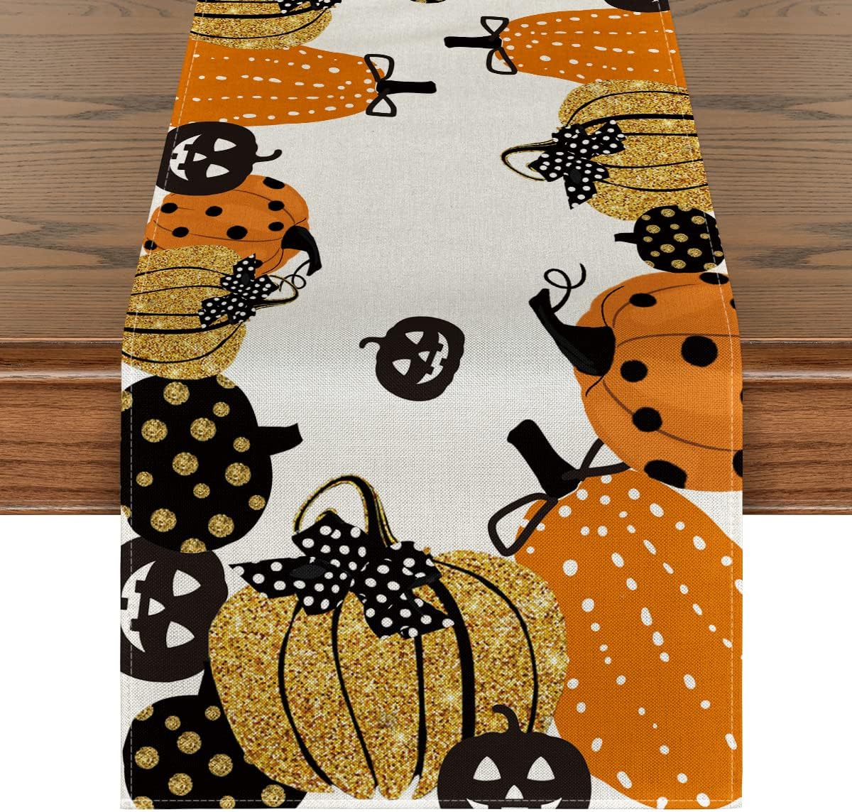 Artoid Mode Halloween Jack-O-Lantern Pumpkin Table Runner, Holiday Kitchen Dining Table Decoration for Indoor Outdoor Home Party Decor 13 x 90 Inch