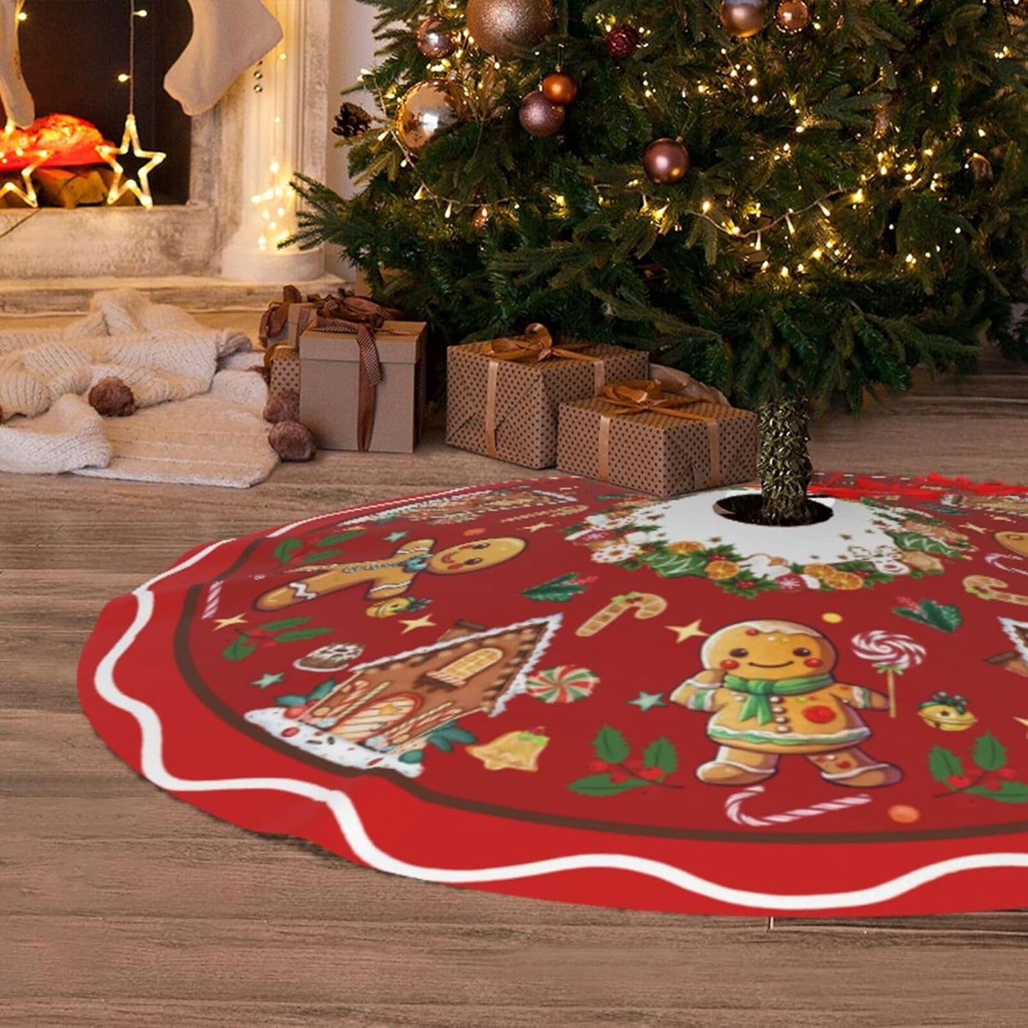 Gingerbread Man Candy Christmas Tree Skirt Xmas Tree Mat Christmas Tree Ornaments Decorations Holiday Party Indoor Outdoor 36"