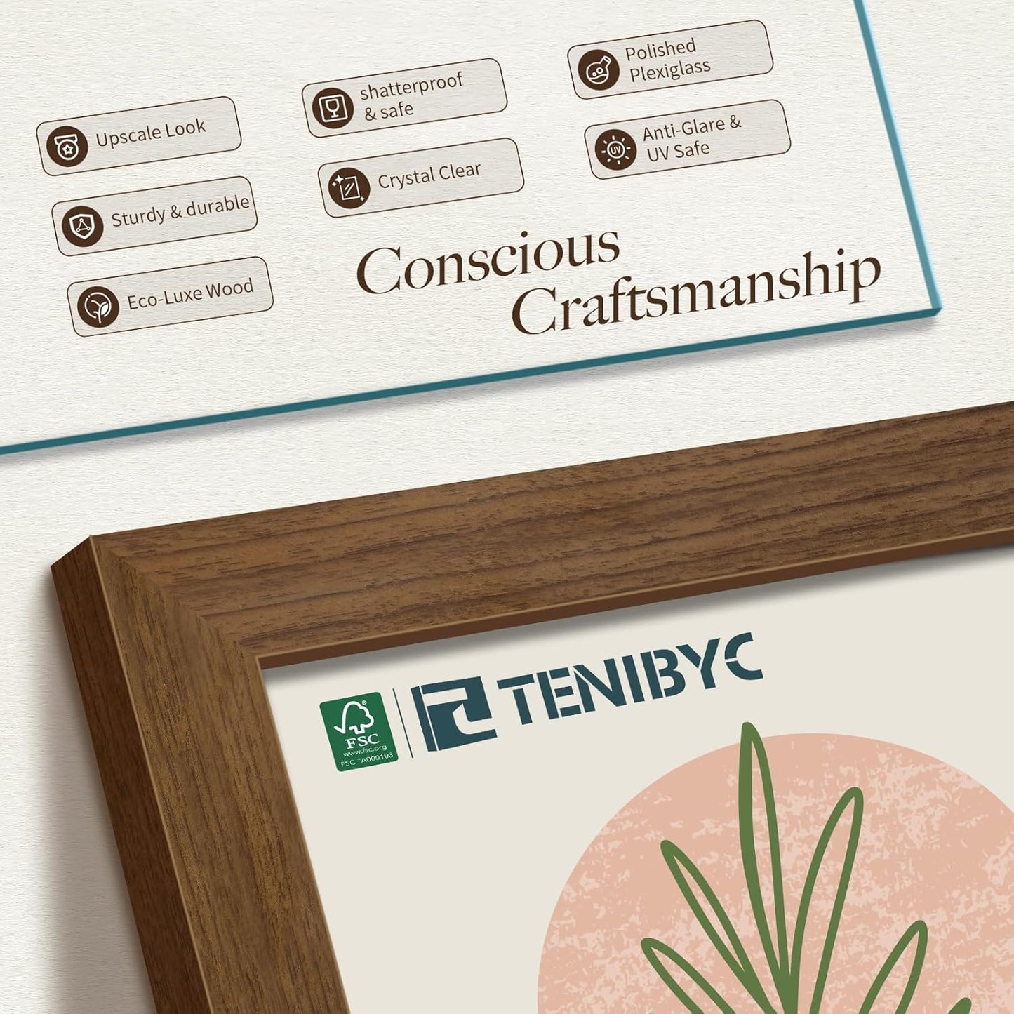 14x24 Picture Frame 3 Pack - Brown Woodgrain, Wood Poster Frame, Gallery Poster Frame - Wall Hanging