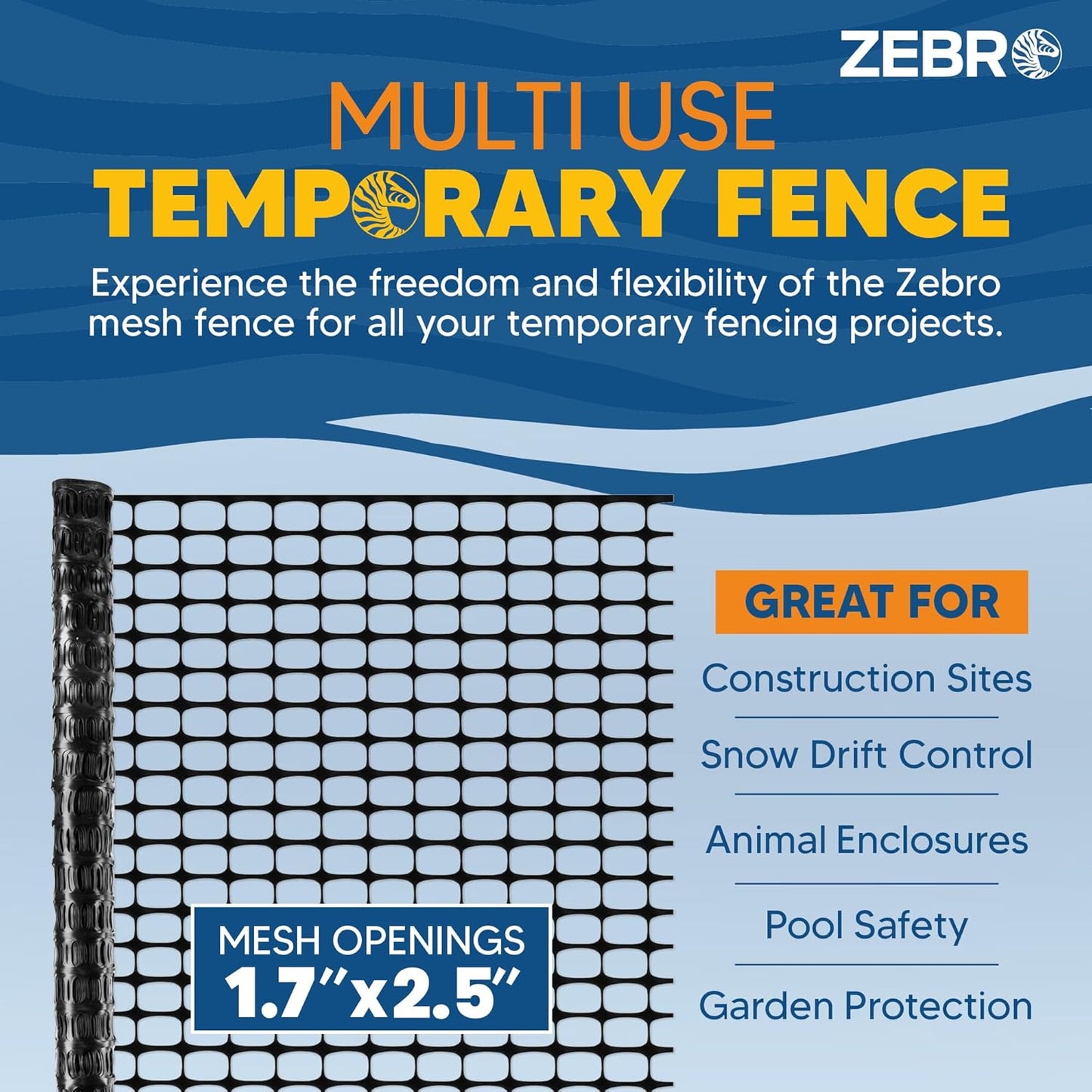 ZEBRO 4' x 50' White Plastic Garden Fence Roll – Light Duty Mesh Fencing for Temporary Fence, Snow, Garden Netting, Animal Barrier, Agricultural Fencing & Lawn Protection