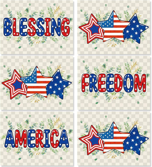 Veterans Day Placemats Set of 6 4th of July Patriotic American Flag Stars Plastic Table Mats Eucalyptus Election Day Memorial Place Mats Table Decoration for Indoor Outdoor Party Kitchen Dining