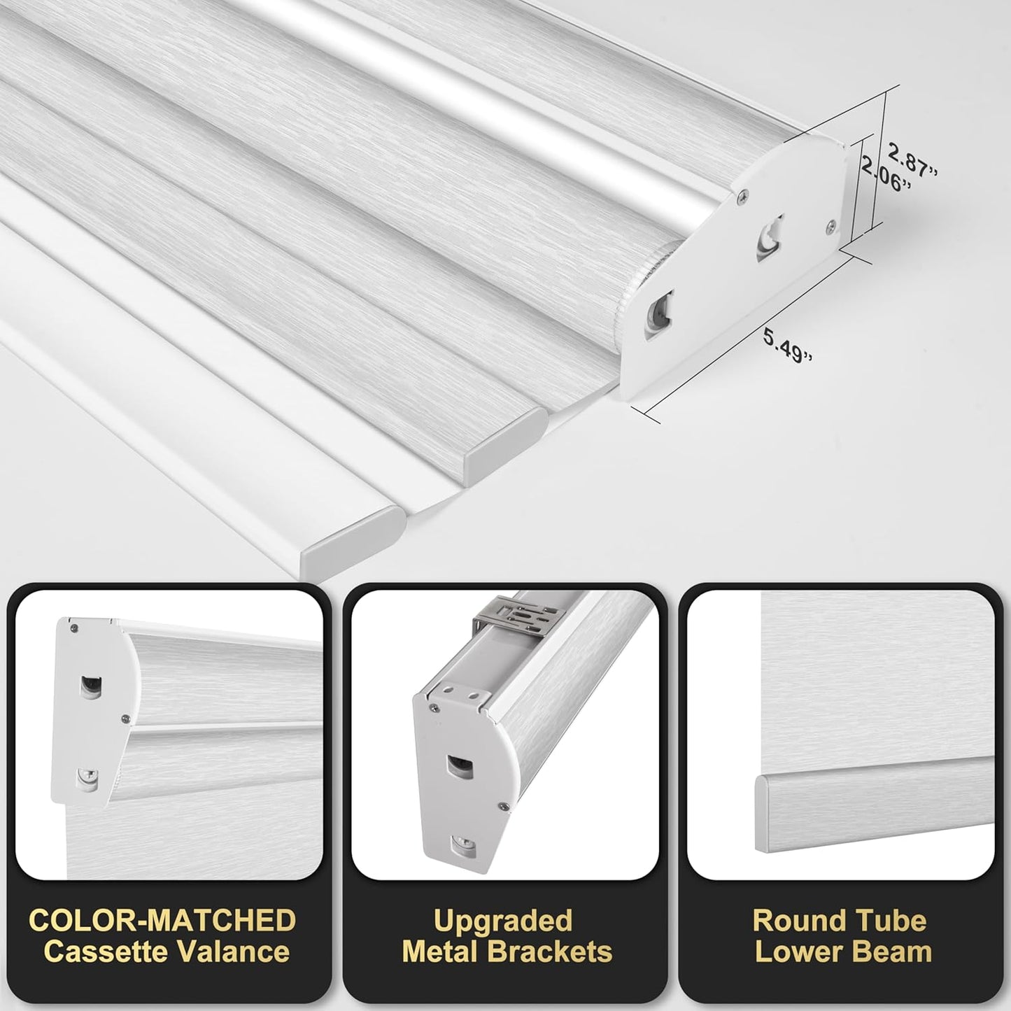 BERISSA Cordless Dual Roller Shades with Cassette Valance, Double Window Shades Blackout and Light Filtering, Day and Night for Home Office Door. Striped Jacquard White. 59 W x 80" H