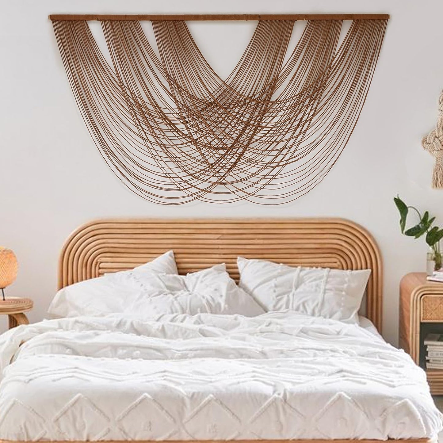 Large Macrame Wall Hanging Brown Die-Dyed 59.00" W x 31.00" L Boho Wall Decor Yarn Tapestry Craftsmanship Home Macrame Wall Decor