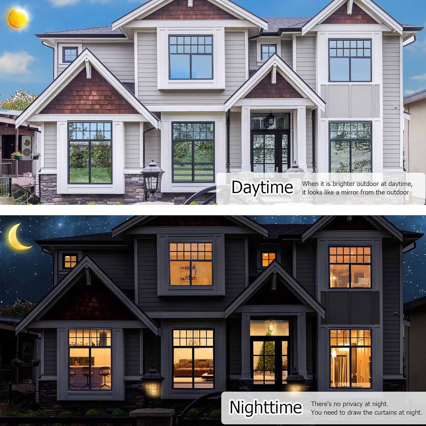 HIDBEA One Way Window Film, Daytime Privacy Sun Blocking Reflective Window Film No Glue Static Cling Heat Control Window Tinting Film for Home and Office, Black Silver, 23.6 x 157.5 Inch