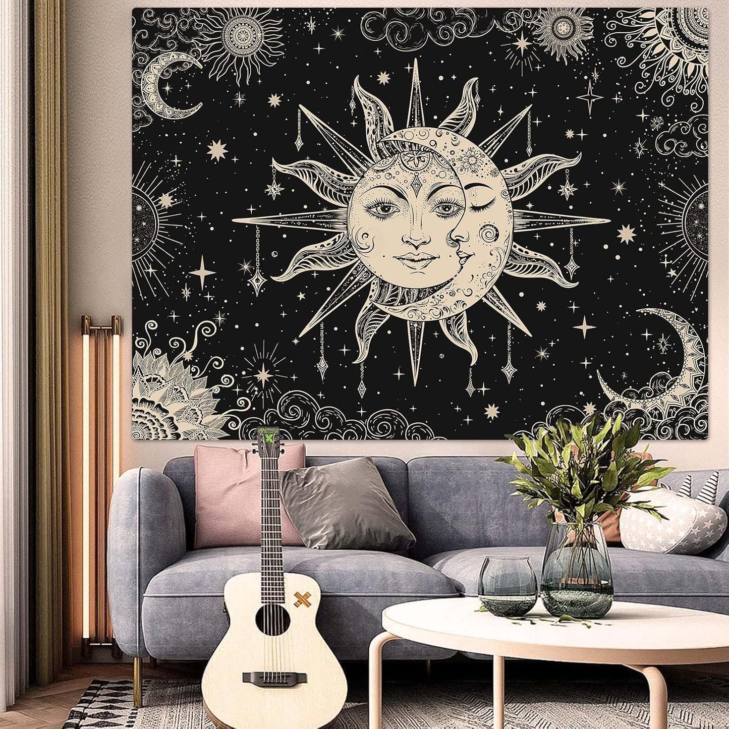 Lunerfex Sun and Moon Tapestry Mandala Wall Tapestry, Vintage Tapestries for Bedroom Ceiling Tapestries Wall Hanging for Bedroom Living Room Decor Sun-2 44"x60"
