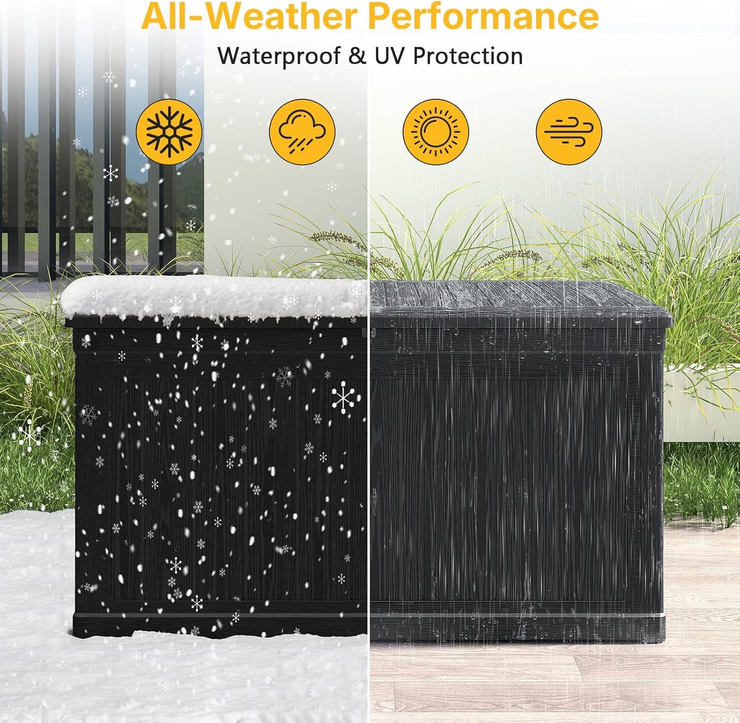 230 Gallon Deck Box Outdoor Waterproof, Large Storage Box Lockable, Black Deck Storage Bench, 440 lbs Load Capacity Outdoor Storage Bin for Garden, Patio, Pool, Boat