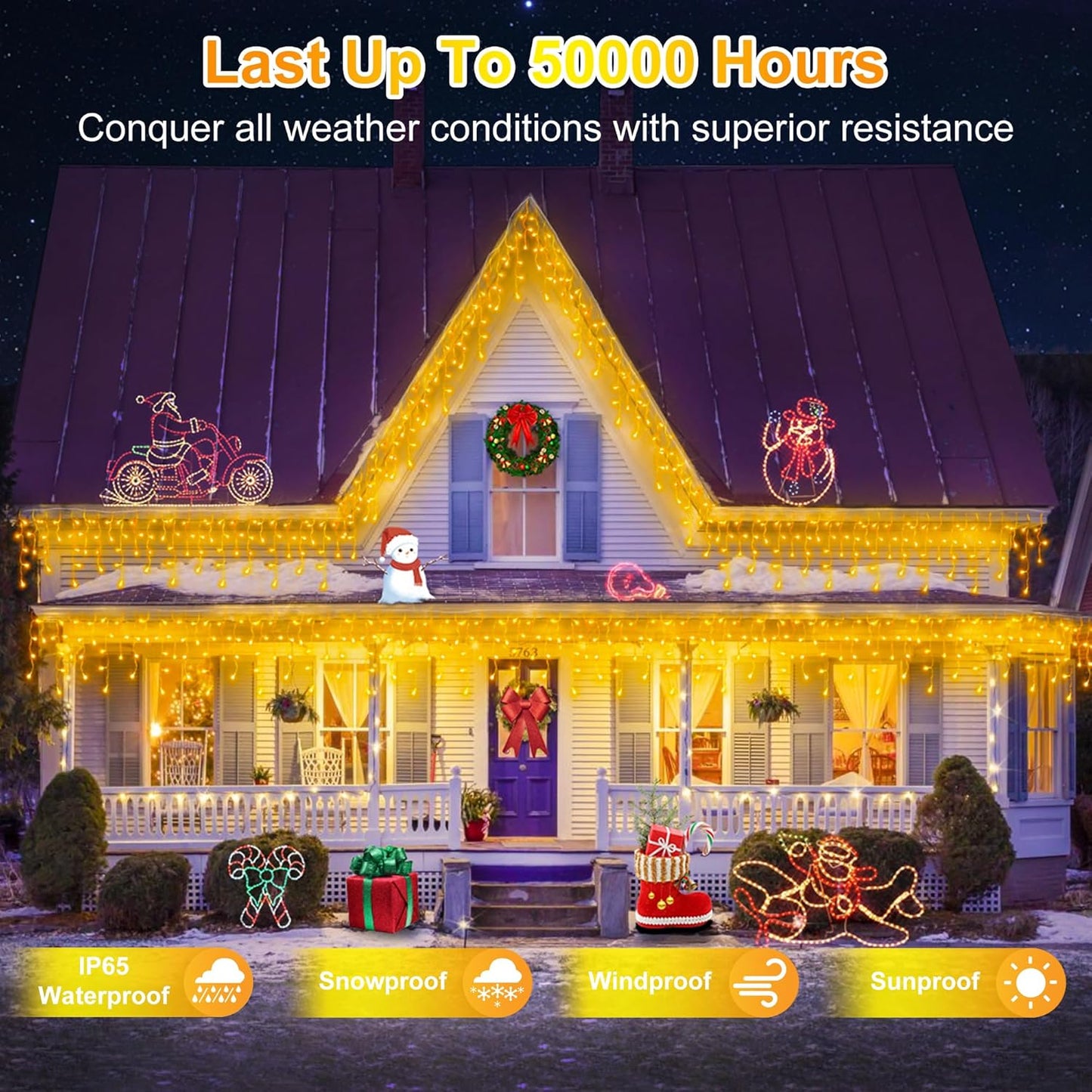 1296LED Christmas Lights with 288 Drops, 131ft 8 Modes Christmas String Lights Outdoor, Waterproof Christmas Decorations Fairy Lights with Timer Memory for Xmas Party Patio Window Fence Warm White