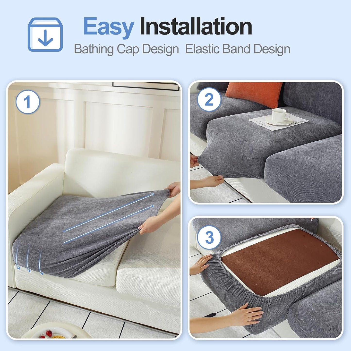 Large Backrest Cushion Covers Super Stretch Backrest Covers for 2 Cushion Couch Sofa, Couch Back Cushion Covers Featuring with Chenille Yarn (Softer Version, 2PC, Dark Grey)