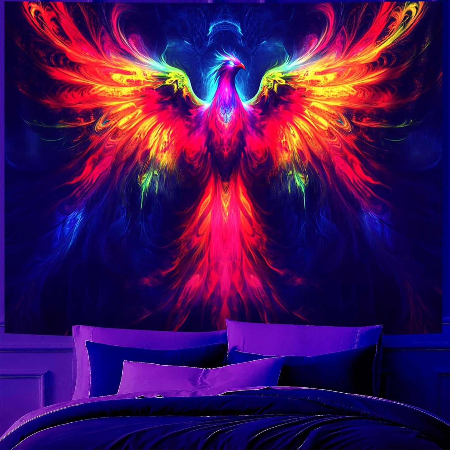 Blacklight Tapestry,WingTapestry Glow In The Dark,UV Reactive Black Light Upright Posters Wall Hanging for Bedroom Dorm Living Room Backdrop Decor (wing16, 59L" x 51W")