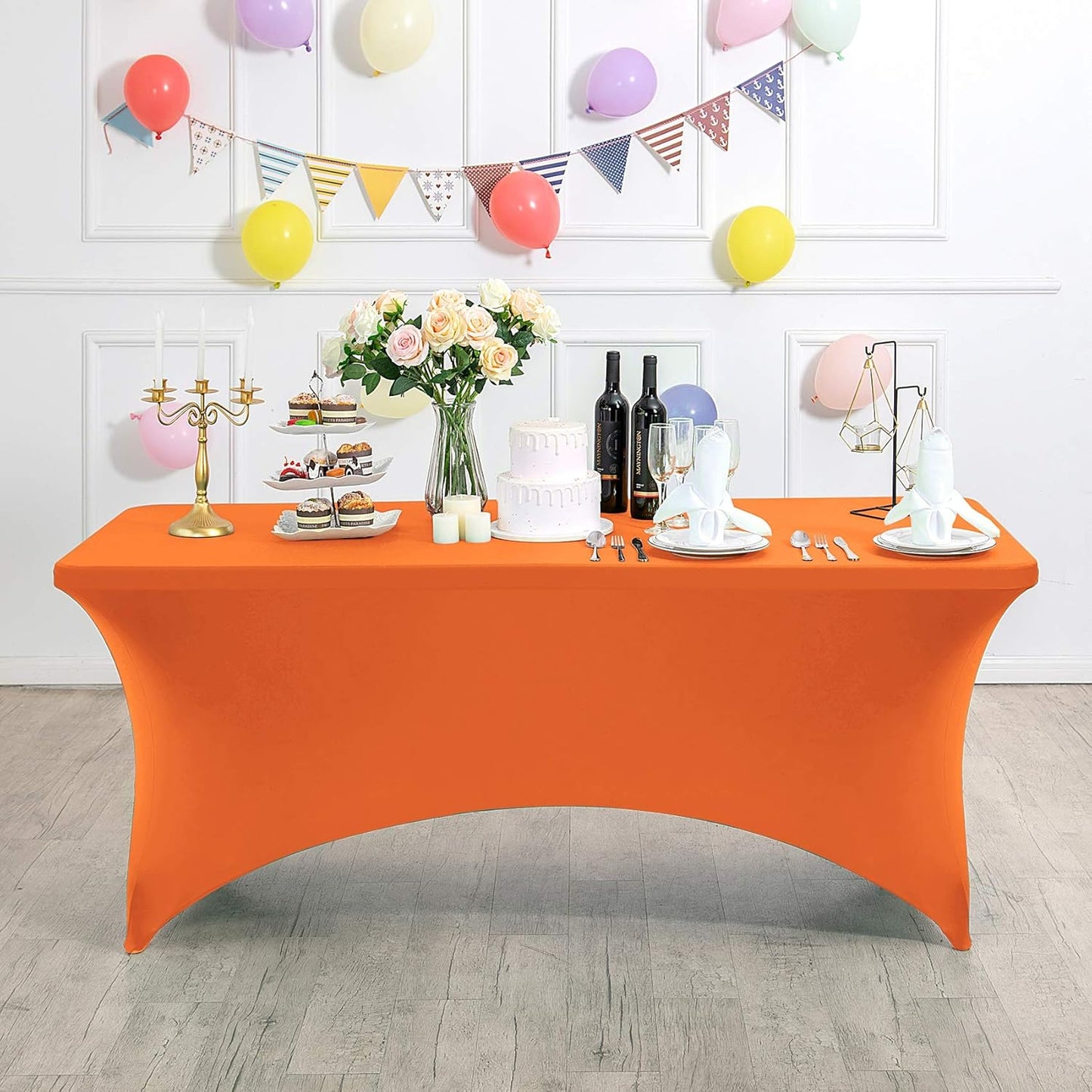 2Pack Spandex Table Cover for 6Ft or 4fT or 8ft Table Universal Fitted Stretch Tablecloth for Party, Banquet, Wedding and Events-Orange