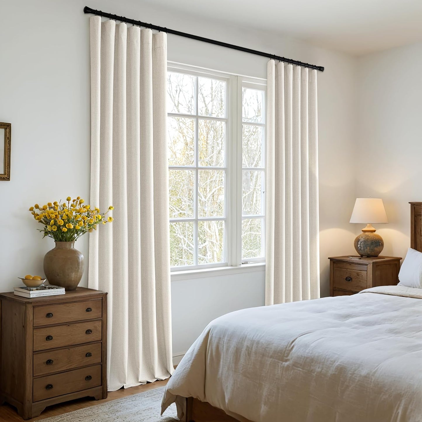 MIULEE 100% Blackout Curtains 94 Inch Long 2 Panels Set for Bedroom, Thick Luxury Faux Linen Black Out Curtain Room Darkening Back Tab Pleat Window Textured Drapes with Hooks for Living Room, Birch