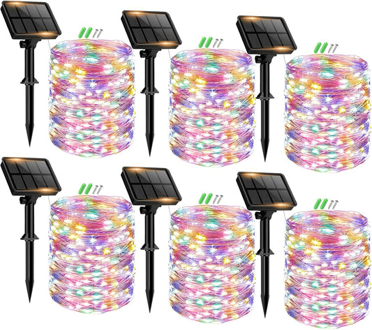 6 Pack Solar Fairy Lights for Outside Waterproof, 49FT/15M 150LED Solar String Lights Outdoor 8 Modes Solar Twinkle Lights for Garden Yard Christmas Tree Wedding Party Decor, Multicolor