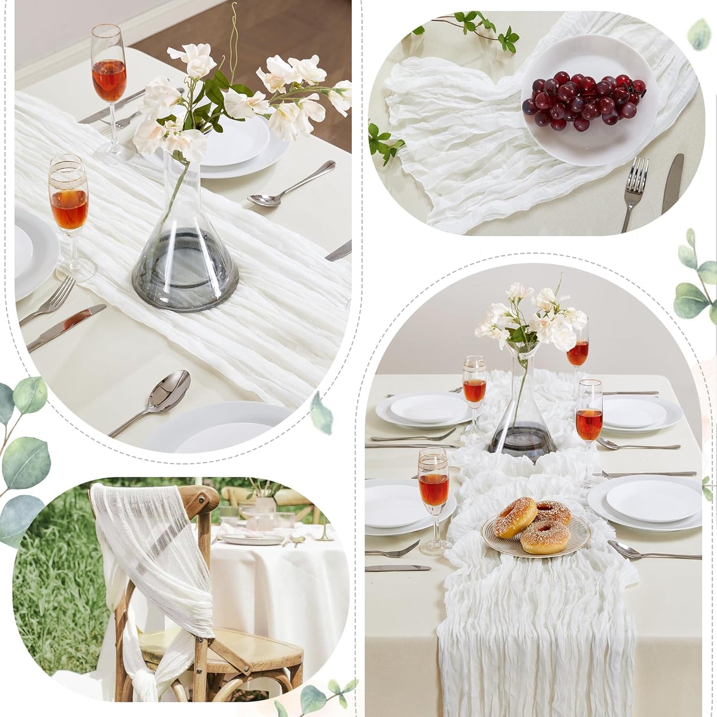 6 Pack White Cheesecloth Table Runner 10FT Long Boho Gauze Table Runner Rustic Sheer Runner for Wedding Bridal Baby Shower Birthday Party Table Decor Thanksgiving Christmas Decorations