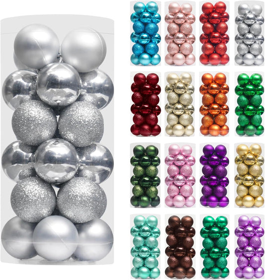 XmasExp 24ct Mini Christmas Ball Ornaments Shatterproof Christmas Ornaments Set Decorations for Xmas Tree Balls 30mm/1.18" (Silver)