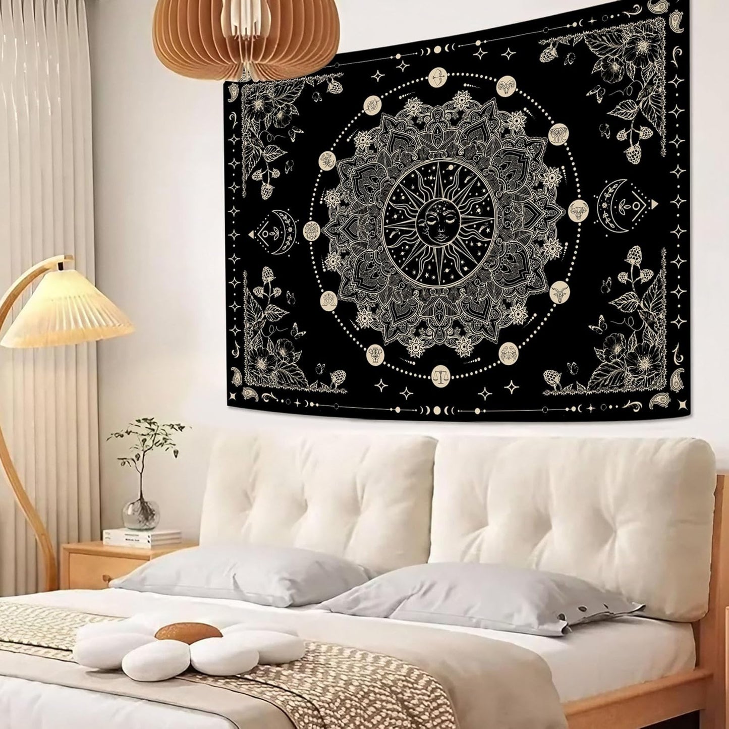 Lunerfex Sun and Moon Mandala Tapestry Boho Tapestry for Bedroom Black and White Tapestries Wall Hanging Living Room Wall Art and Home Decor 60x80