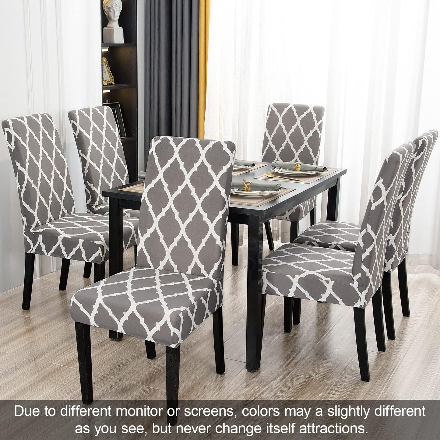 JQinHome Dining Room Chair Covers Set of 8, High Stretch Chair Slipcover Removable Washable Chair Seat Protector Cover for Home Party Hotel Wedding Ceremony (Grey White)