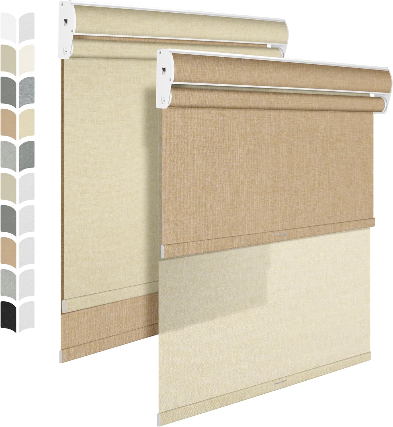BERISSA Cordless Dual Roller Shades with Cassette Valance,Double Window Shades Blackout and Light Filtering Shades,Day and Night Roller Shades for Home Office Door.Linen Beige.56 W x 44" H