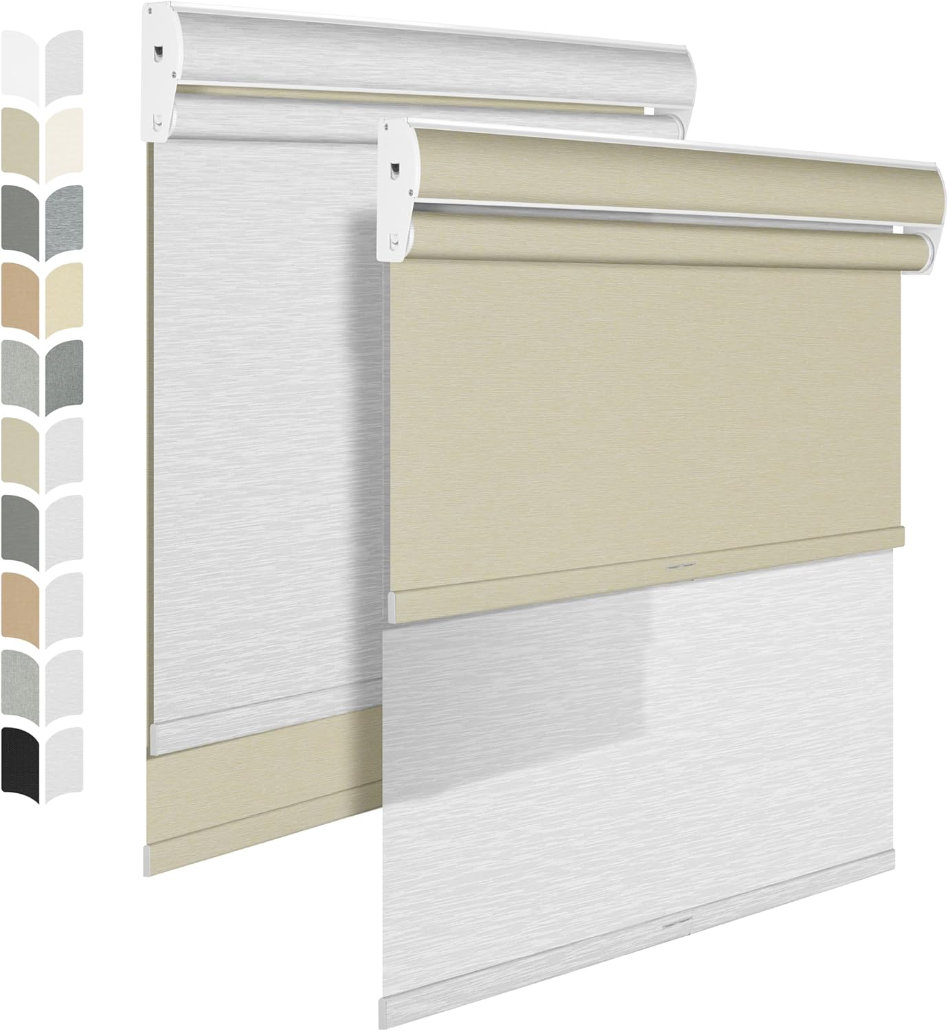 BERISSA Cordless Dual Roller Shades with Cassette Valance,Double Window Shades Blackout and Light Filtering Shades,Day and Night Roller Shades for Home Office Door.Beige and White.70 W x 44" H