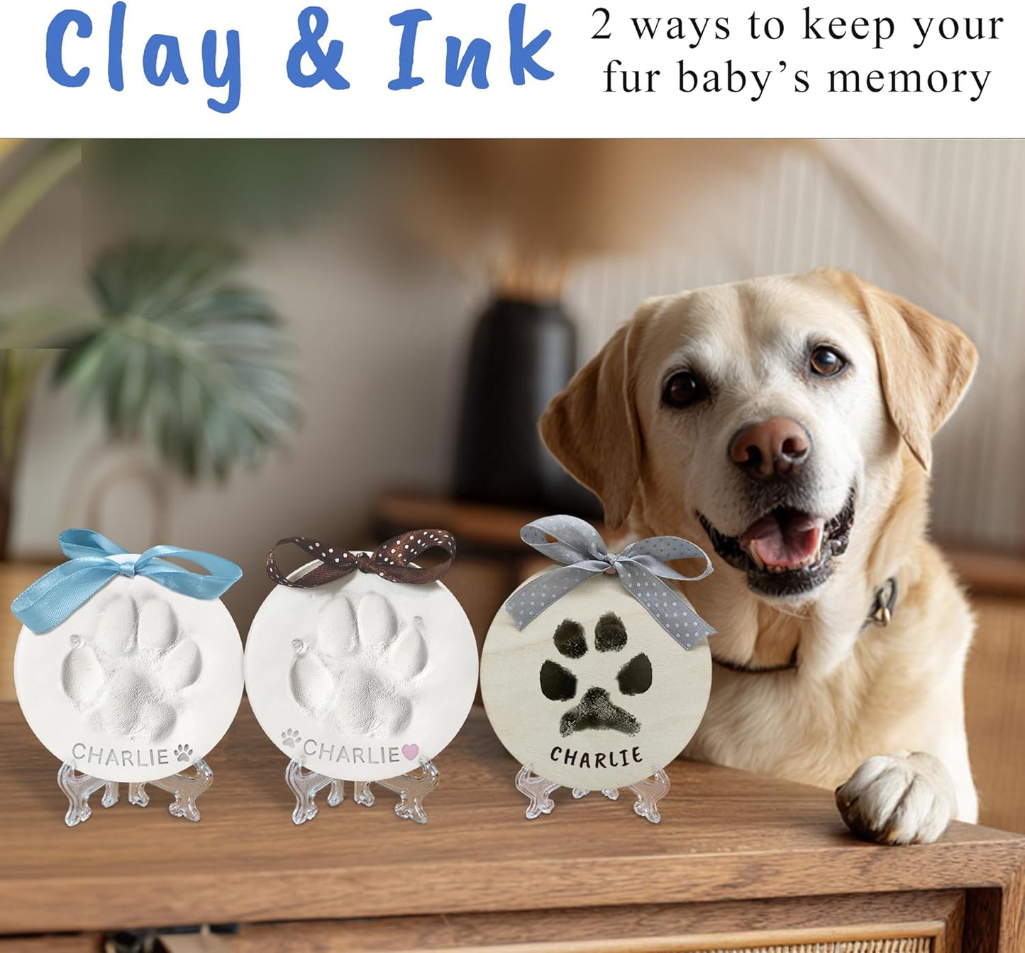 Clay & Ink Paw Print Kit,Make 3 Pawprint Ornaments(2 Clay&1 Ink),Dog Cat Paw/Nose Print Keepsake,Clean Touch Ink Pad & Soft Clay, Inkless Pet Paw Print Impression Kit,Pet Christmas Ornament