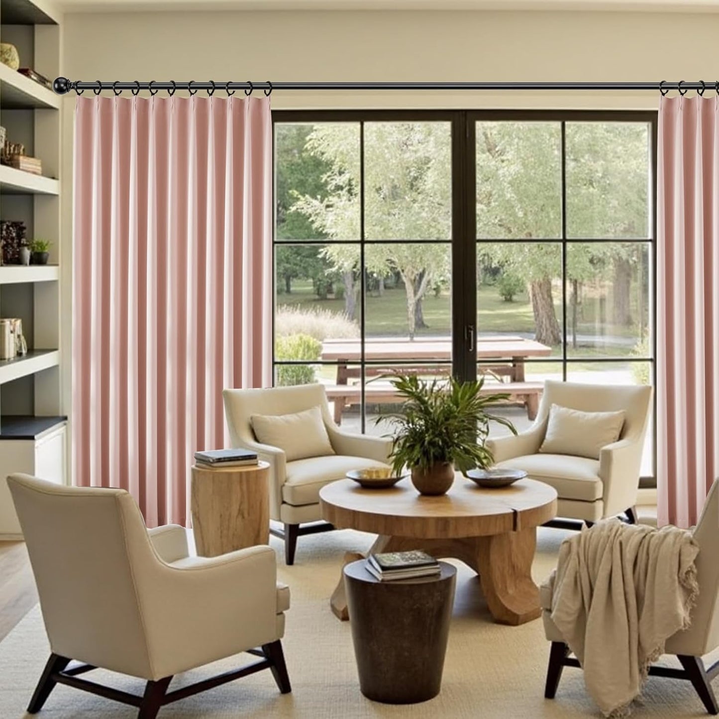KangBang Pink Pinch Pleated Curtains for Sliding Glass Door 102 Inches Long, Extra Wide Light Blocking Elegant Modern Window Treatments for Kids Playroom with Hooks 2 Panels, W60xL102, Baby Pink