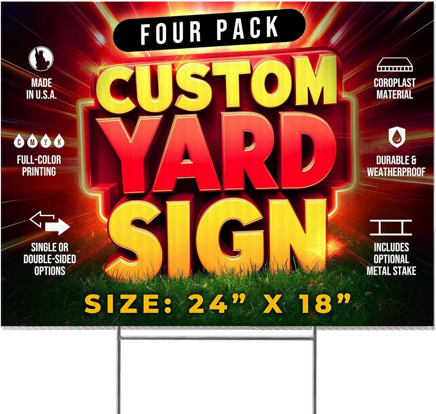4 Pack 24"x18" Custom Yard Signs with Stakes, Personalized Yard Signs for Outdoors, Customized Full Color Print Corrugated Signs for Business