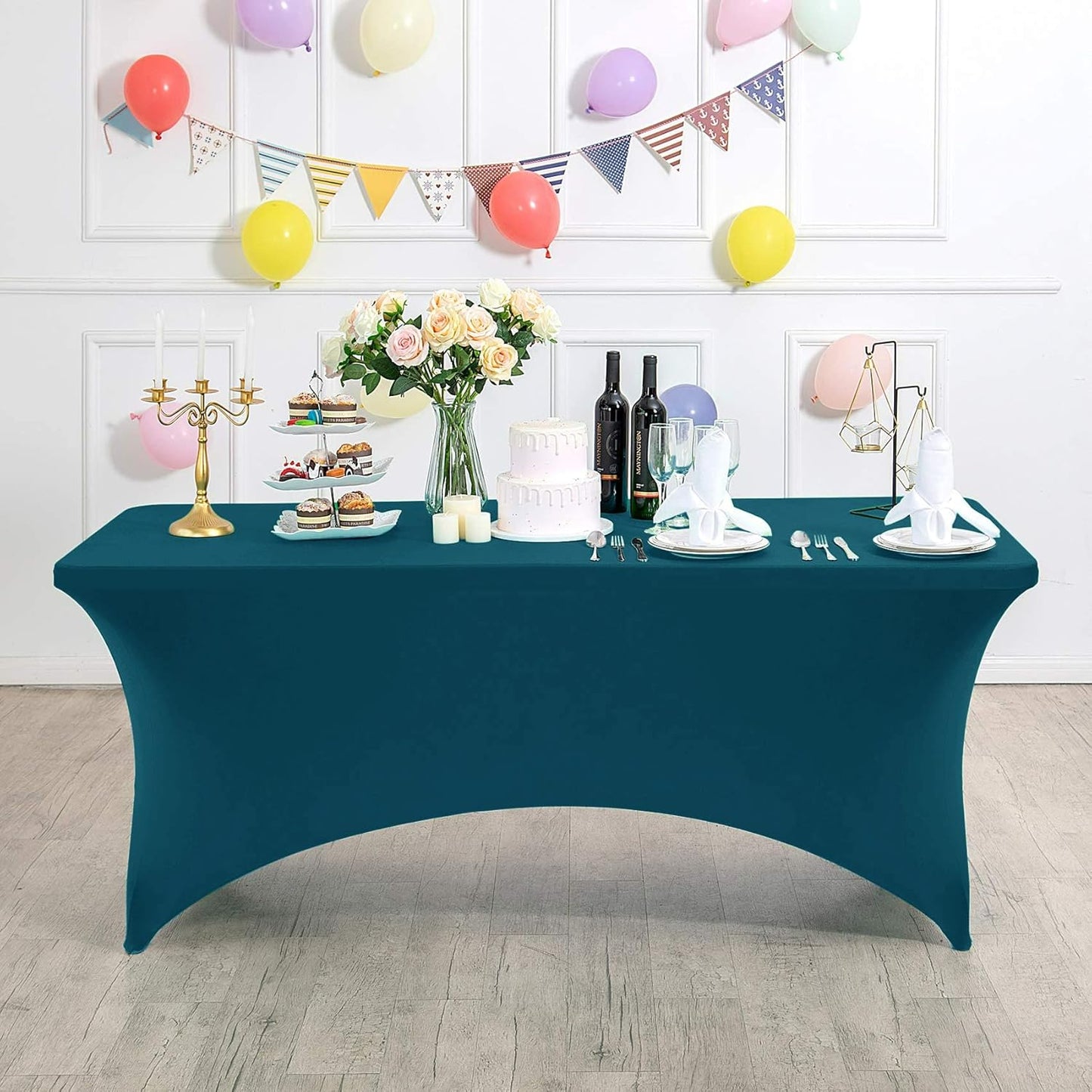 Spandex Table Cover for 6Ft or 4fT or 8ft Table Universal Fitted Stretch Tablecloth for Party, Banquet, Wedding and Events-Peacock