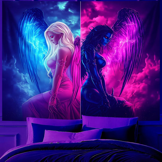 Blacklight Tapestry,WingTapestry Glow In The Dark,UV Reactive Black Light Upright Posters Wall Hanging for Bedroom Dorm Living Room Backdrop Decor (wing7, 79L" x 59W")