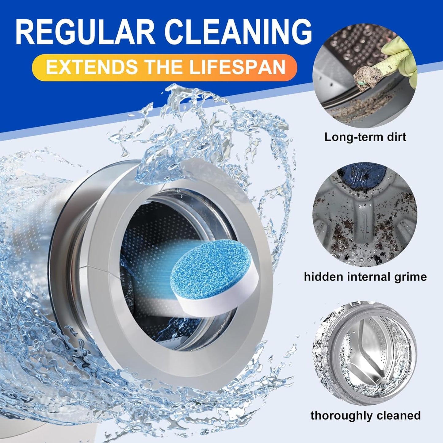 Washing Machine Cleaner Tablets, 40Pcs Deep Cleaning Tablets, Compatible with HE, Top & Front Load, Deep Cleaning Residue & Odor Eliminator, Deep-cleans to remove residue and neutralize smells01