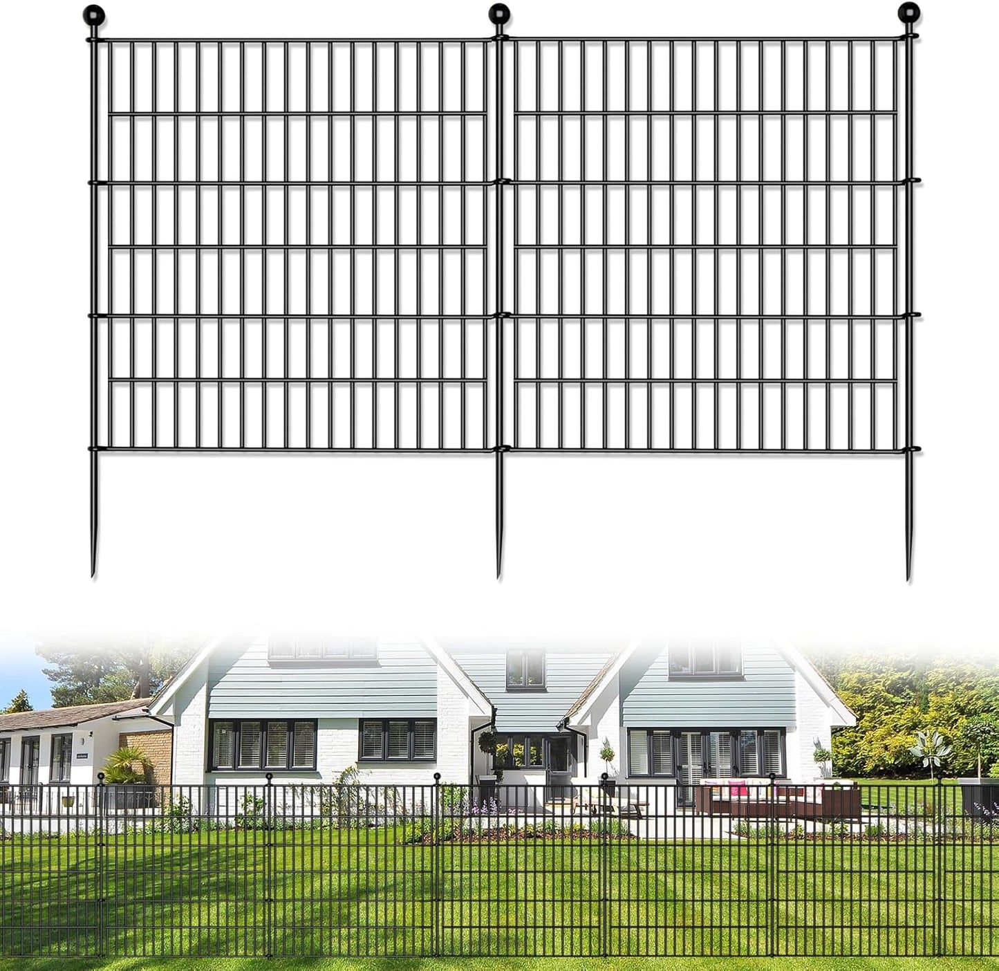 5 Panels No Dig Decorative Outdoor Garden Fence for Yard, 32 in(H) X 11.8 ft(L) Animal Barrier Fencing Rustproof Metal Wire Panel Border for Dog, Rabbits, and Patio Temporary Ground Stakes
