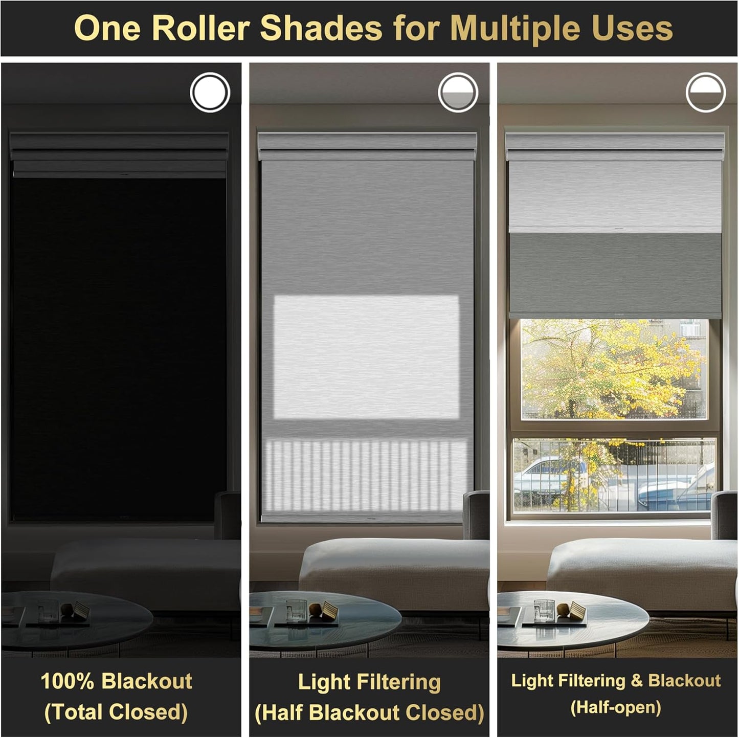 BERISSA Cordless Dual Roller Shades with Cassette Valance,Double Window Shades Blackout and Light Filtering Shades,Day and Night Roller Shades for Home Office Door.Grey and White.39 W x 56" H