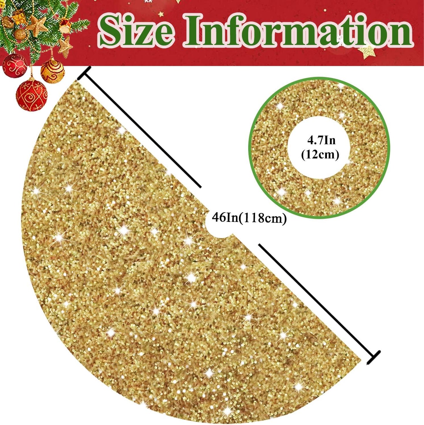 Gold Tree Skirt 46 Inch Shiny Sequin Christmas Tree Skirt Christmas Decorations for Feast Tree Velour Glittery Xmas Tree Skirts Round Metallic Christmas Tree Mat Skirt Vintage Sequins Tree Blanket.